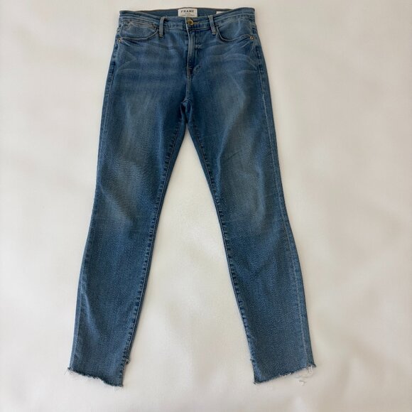 Frame Jeans Womens 27 Blue Le High Skinny Mid-Rise Fray Step Hem Stretch Denim - Picture 1 of 12